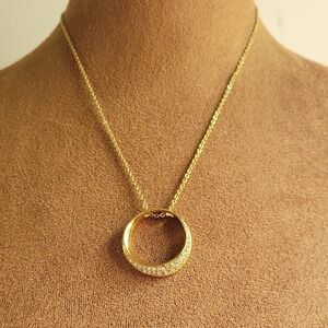 RLM Soho Gold Tone Pave Rhinestone Circle Pendant Necklace 16-18" Quiet Luxury